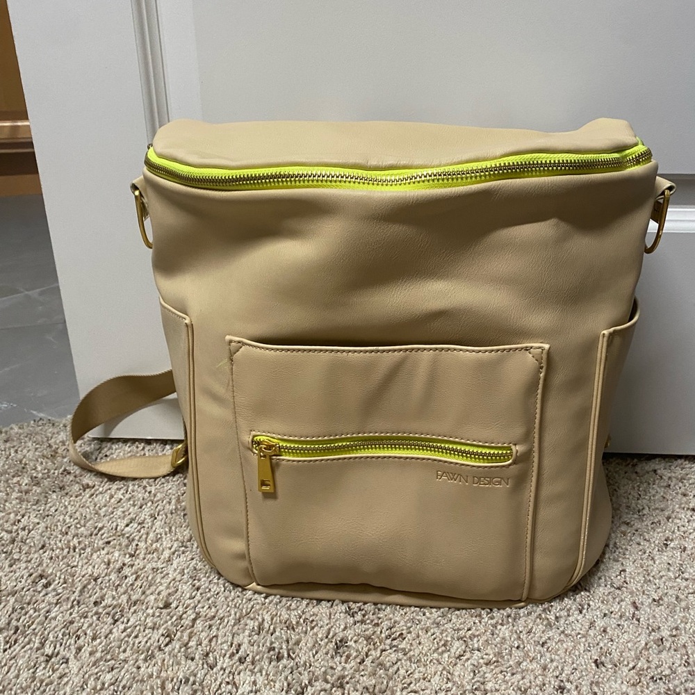 Fawn Design Full Size diaper bag with neon zipper